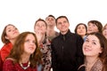 Big group of people looking up. Royalty Free Stock Photo