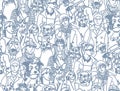 Big group people and pets gray seamless pattern Royalty Free Stock Photo