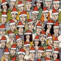 Big group people in Santa hats seamless pattern Royalty Free Stock Photo