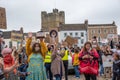 A big group of protesters wearing face masks hold Black Lives Matter placards in Richmond Market Place, North Yorkshire Royalty Free Stock Photo