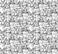 Big group rabbits seamless pets animal pattern black line Royalty Free Stock Photo