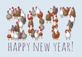 Big group sign chicken new year greeting card.