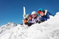 Ski class group of children lay in the snow Royalty Free Stock Photo