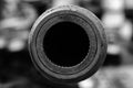 A big gun. The rifled gun of the tank. Close-up of a tank gun barrel with rifling. Abstract background of the armed Royalty Free Stock Photo