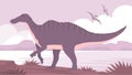 Big hadrosaurus on the background of a prehistoric landscape