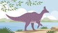 Big hadrosaurus on the background of a prehistoric landscape