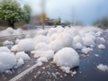 Big Hails after Hailstorm, Huge Ice Hail in Green Grass, Large Hailstone Damage, Big Ice Balls, Natural Disaster Royalty Free Stock Photo