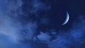 Big half moon crescent in night sky with clouds 3D Royalty Free Stock Photo