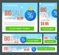 Big, half price and one day sale banners. Vector