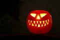 Big halloween pumpkin glowing in the dark