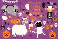 Big Halloween set with cute animals Royalty Free Stock Photo