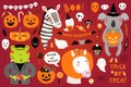 Big Halloween set with cute animals Royalty Free Stock Photo