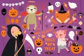 Big Halloween set with cute animals Royalty Free Stock Photo