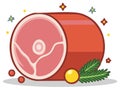 Big Ham Roast with Pine Sprig and Festive Sparkles Royalty Free Stock Photo