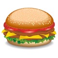 Hamburger Burger Fast Food Sandwich with meat, tomatoes, cheese and lettuce vector illustration isolated on white Royalty Free Stock Photo