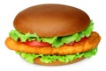 Big hamburger with chicken cutlet on white background