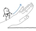 Big hand and cartoon businessman - going up