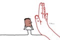 Big Hand with Cartoon Character - Stop Sign Facing a Black Man