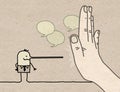 Big Hand with Cartoon Character - Stop Sign Facing a Liar Man with long nose