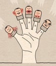 Big Hand with Cartoon Characters and Five Senses Royalty Free Stock Photo