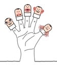 Big Hand with Cartoon Characters and Five Senses Royalty Free Stock Photo