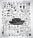 Big hand drawn icons and people doodles bundle. Royalty Free Stock Photo