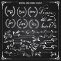 Big hand drawn wedding graphic set of laurels, wreaths, ribbons, hearts and hand lettered elements in vector.