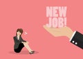 Big hand give a new job to desperate business woman