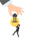 Big hand gives bulb to businessman vector illustration. Business concept of giving creative idea. Helping hands give