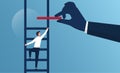 Big hand helps businessman build a ladder, business growth success and teamwork, helping hand and career development