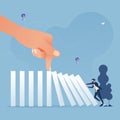 Big hand stop the domino effect-Business concept vector Royalty Free Stock Photo