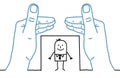 Big hands and cartoon businessman - framing