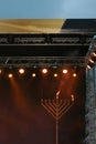 Big Hanukia is on the scene. Hanukkah holiday. Royalty Free Stock Photo
