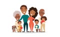Big happy african american family portrait. Hand drawn cartoon style. Smiling characters Royalty Free Stock Photo