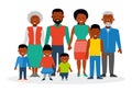 A big happy family. African Americans. Flat style illustration.