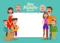 Big happy family, banner. People, parents and children. Design template for invitation or congratulations. Cartoon