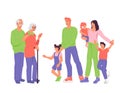 Big happy family of grandparents, parents and children flat vector illustration isolated Royalty Free Stock Photo