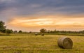 Big hay bale rolls in a lush green field Royalty Free Stock Photo