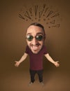 Big head person with social exclamation marks Royalty Free Stock Photo