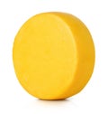 Big head of round cheese on white background. File contains a path to isolation.