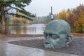 Big Head Sculpture. Town of Canmore Street view. AB, Canada.