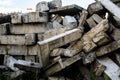 The big heap of the damaged concrete blocks