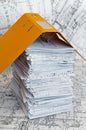 Big heap of design and project drawings Royalty Free Stock Photo