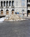 Big heap of snow in the downtown in Helsinki