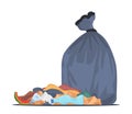 Big heap of trash and waste bag. Garage dump with mountain of trash and waste bag, disgusting heap of household waste,