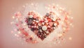 Big heart in Abstract delicate festive background for valentine or wedding of bokeh lights,blurred spots of pink, white on a soft Royalty Free Stock Photo