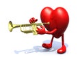 Big heart with arms, legs playng trumpet