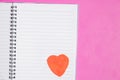 Big heart in blank book on pink background with space for text, Love icon, valentine`s day
