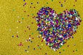 Big heart of hearts on yellow. Backdrop for Valentine`s Day