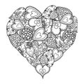 Big heart of little hearts with floral decoration for coloring book. Mothers day holidays design. Valentines day heart. Hand-drawn